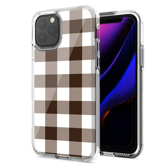 MUNDAZE For Apple iPhone 11 Pro Brown Plaid Design Double Layer Phone Case Cover