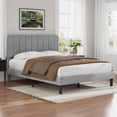 thumbnail image 2 of VECELO Queen Size Upholstered Beds, Modern Platform Bed Frame with Adjustable Headboard, Wooden Slats Support/No Box Spring Needed, Light Grey, 2 of 8