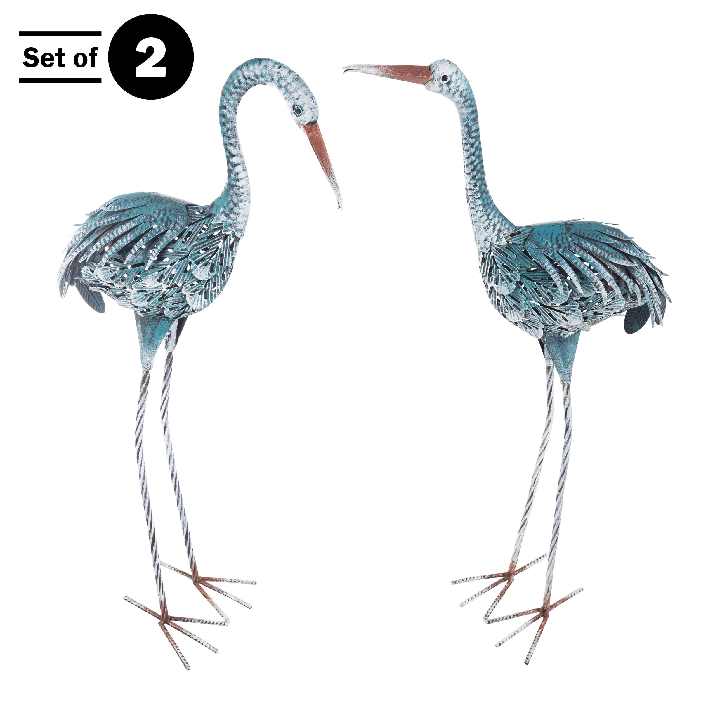 Pure Garden Crane Garden Statues Set of 2 - Metal Yard Art Outdoor Decor
