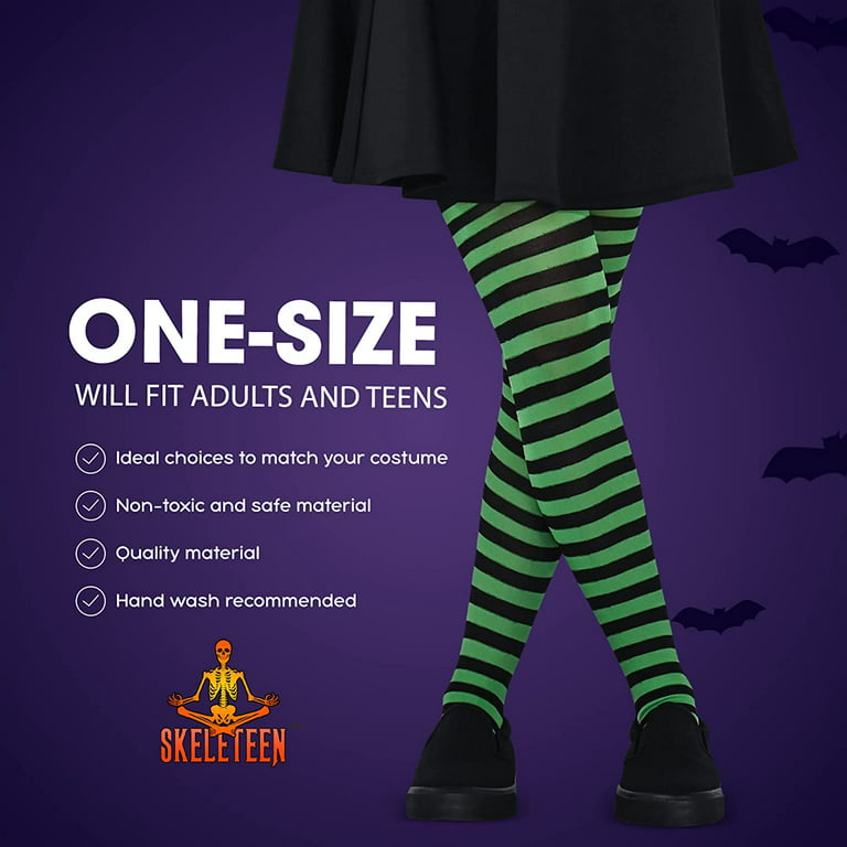 Skeleteen Black and Green Tights - Striped Nylon Stretch Pantyhose Stocking  Accessories for Every Day Attire and Costumes for Teens and Children