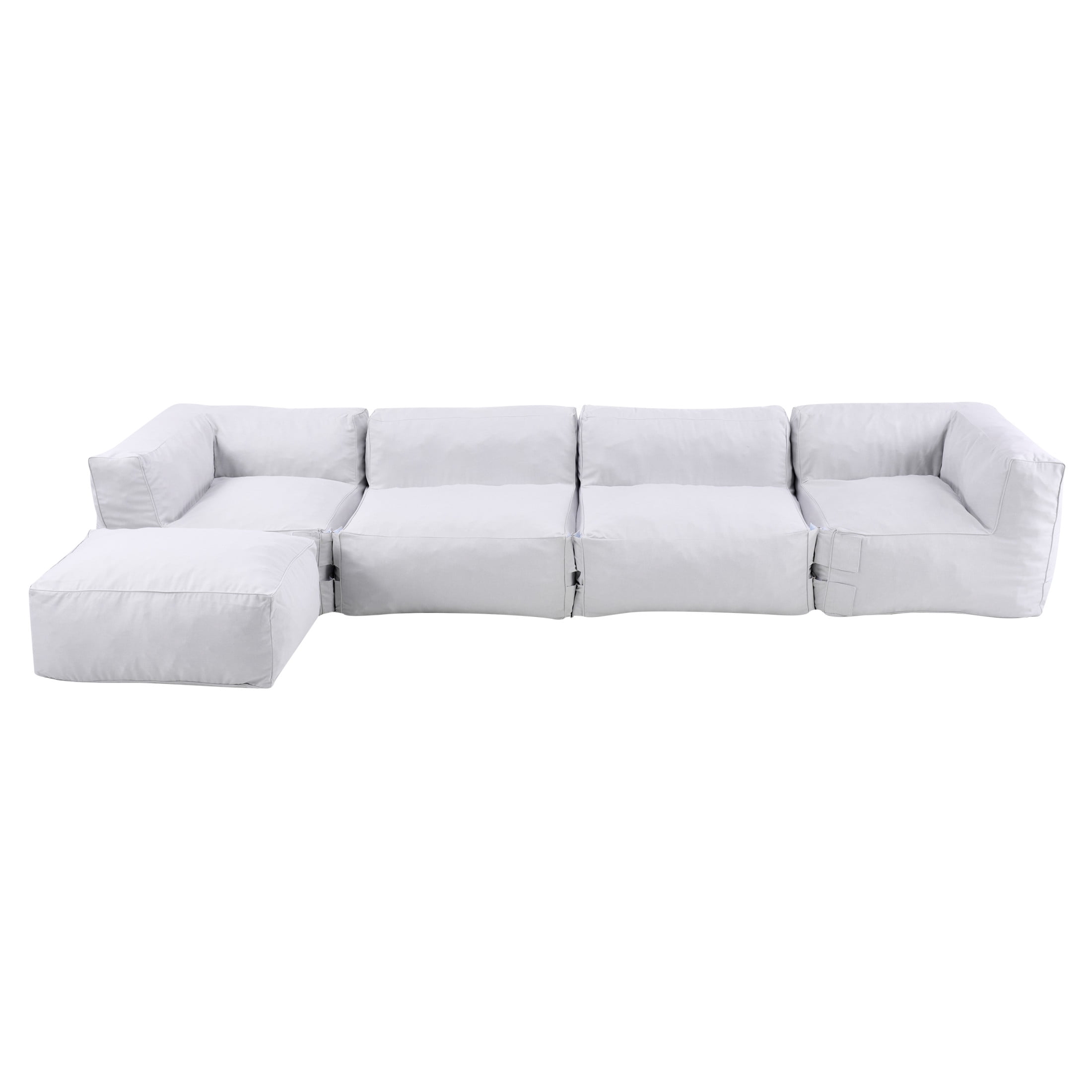 Christopher Knight Home 5-Piece Outdoor Bean Bag Sofa, Armless and Corner Chairs with Ottoman, Foam Fill, Light Gray
