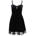 thumbnail image 1 of Women Gothic Punk Sexy Velvet Ruffles Lace Trim Cross Sleeveless Slim Mini Dress, 1 of 19