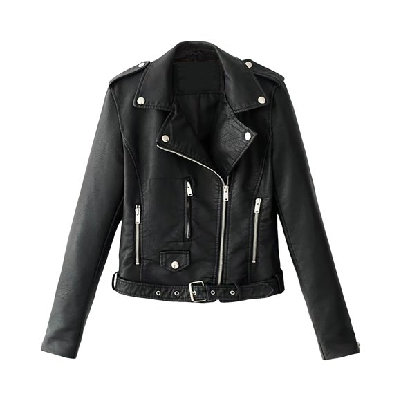 HBFAGFB Jackets for Women Fall Leather Jacket Plus Size Fashion Long Sleeve Slim Fit Coat Black Size L