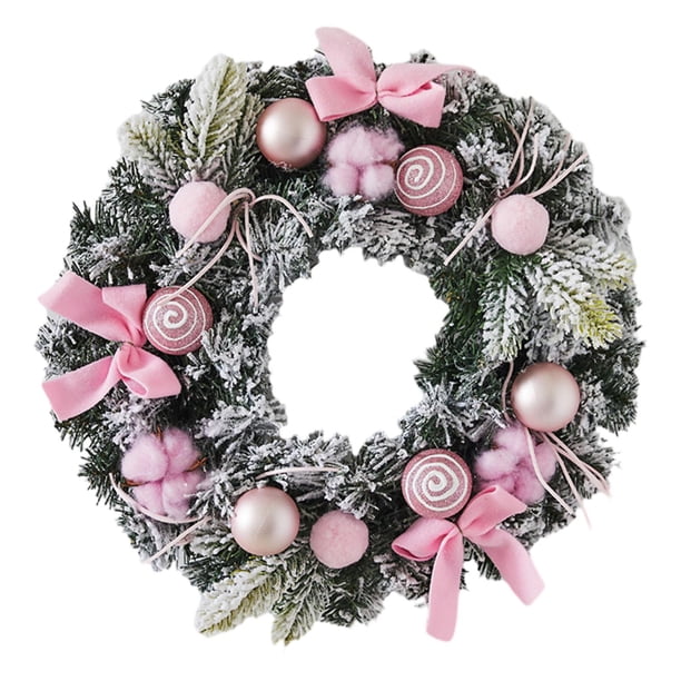 Guirnalda navideña para puerta, accesorios, centros de mesa artesanales con lazo rosa 40 cm de diámetro