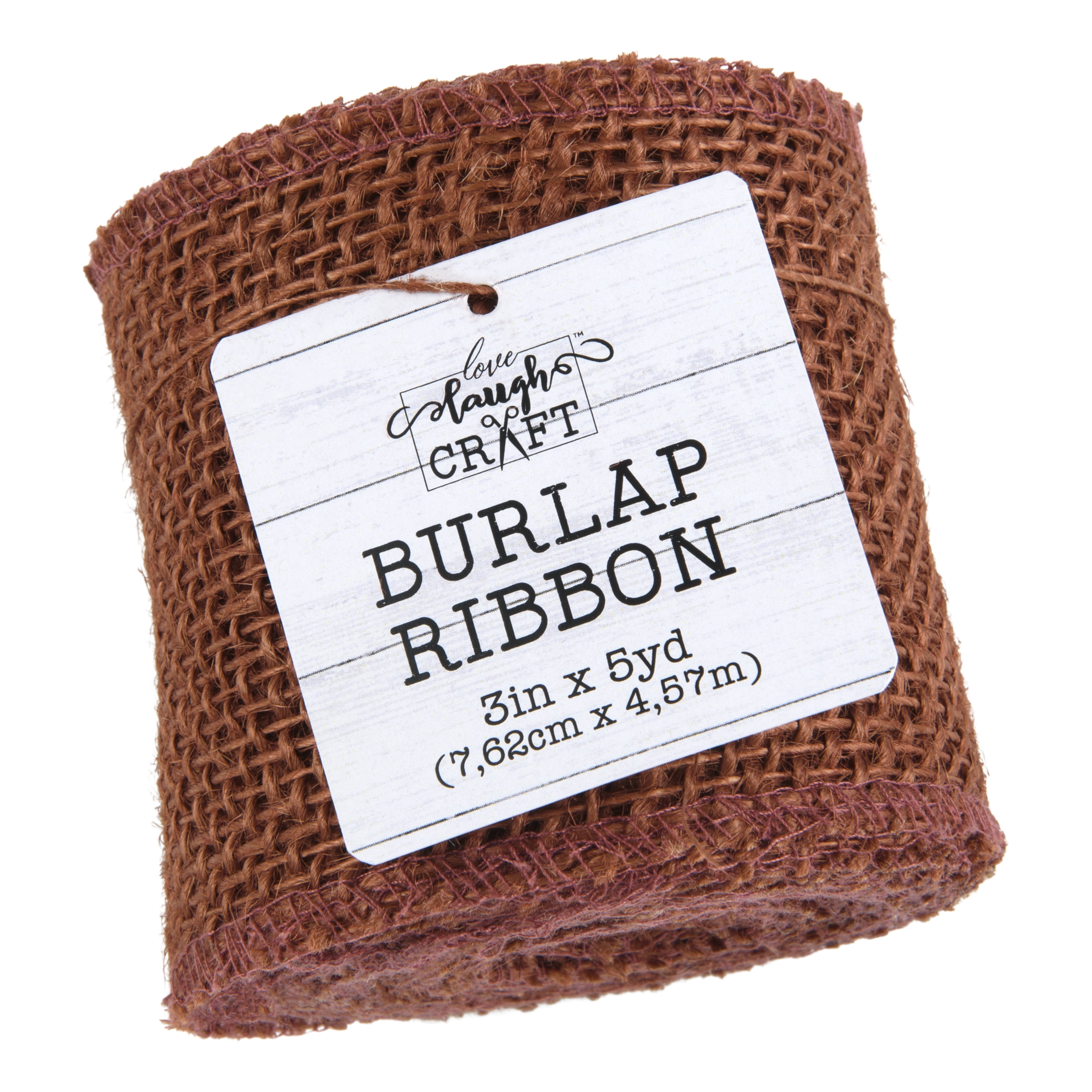 Love, Laugh, Craft Jute Burlap Roll Precut, Finished Edges, 3"W x 5-Yards, 740-35, Rust Brown