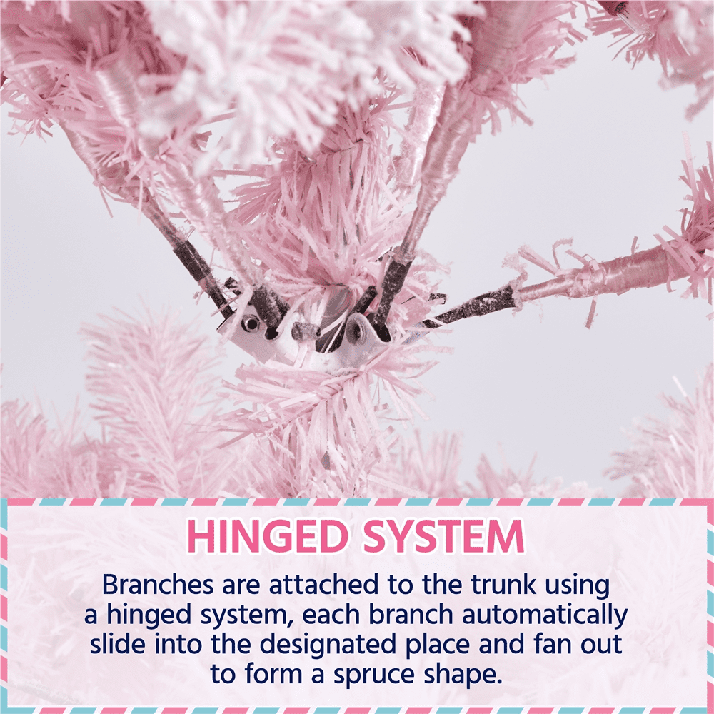 Renwick 9Ft Pre-lit Flocked Artificial Christmas Tree with Foldable Stand, Pink