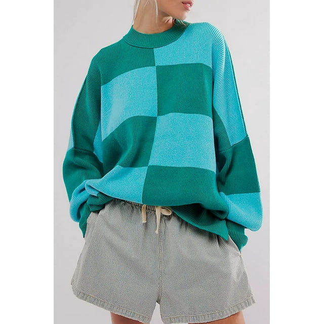 FOLUNSI Chunky Plaid Oversized Sweater – Slit, Drop Shoulder, Winter Staple