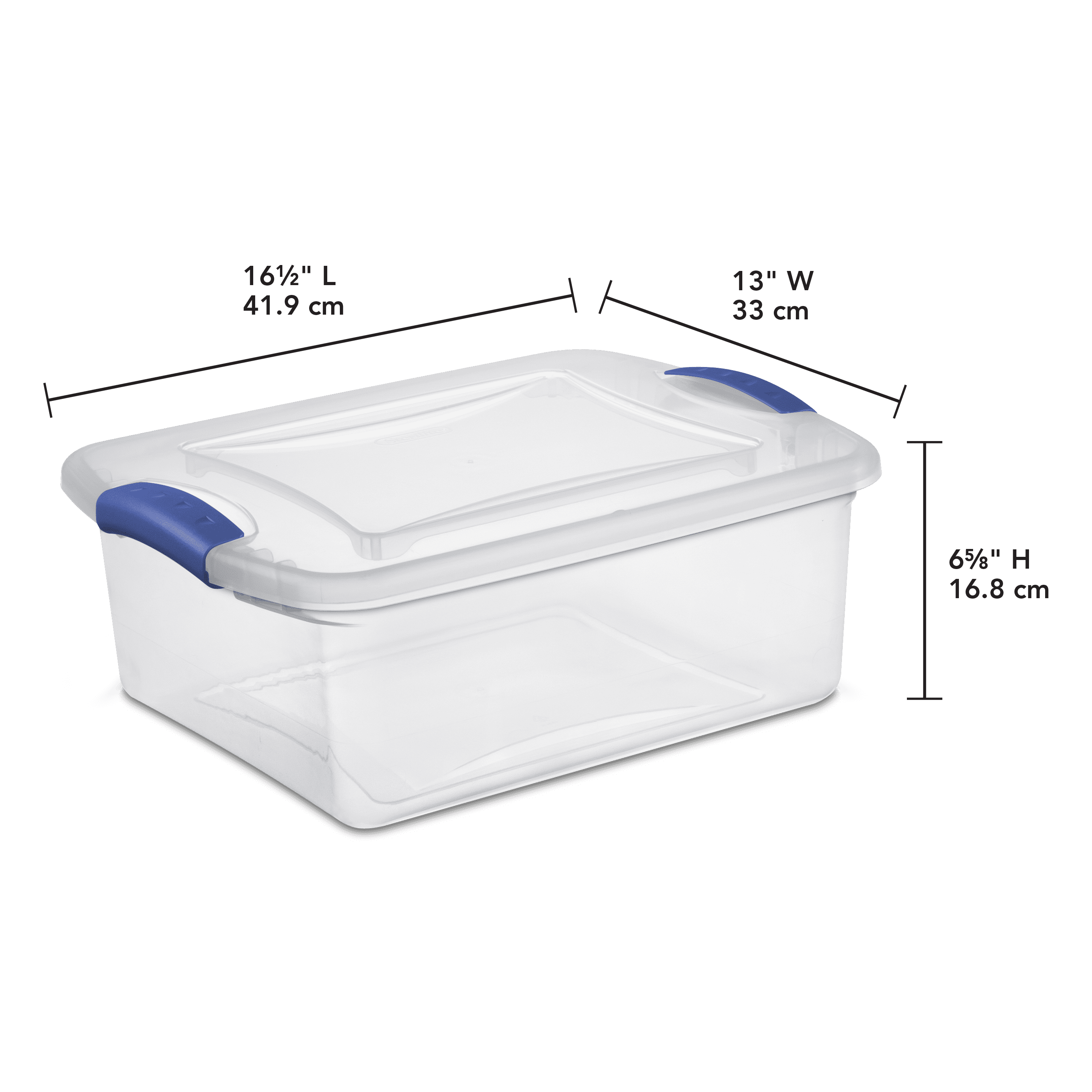 Sterilite Set of Two 15 Quart Small Latching Storage Bins, Clear Plastic Storage Container with Latch Lid, Blue