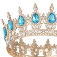 thumbnail image 3 of KAKOWELY Corona de novia clásica, tocado de boda, bonito tocado, accesorio para vestido de novia, adorno para el pelo de fiesta para mujer (dorado y azul lago), 3 of 5