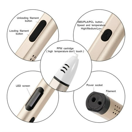 3D Pen with Filament Refills - 3D Doodler Drawing Printing Printer Pen Bonus 5 Colors for Kids Adults Arts Crafts Model DIY, Non-Clogging