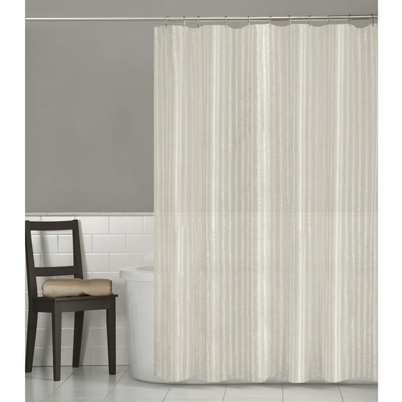Zenna Home Linen Stripe Fabric Shower Curtain, Linen and White