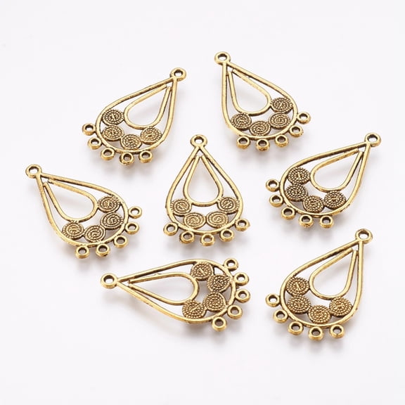10pc Tibetan Style Alloy Chandelier Components Drop Antique Golden 34x20x1.5mm Hole: 1.2mm and 1.6mm