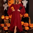 thumbnail image 2 of KICILVS Womens Halloween Costumes Plain Long Bell Sleeve Ruffle Trim Neck Drawstring Waist Flowy Maxi Party Dress Red, 2 of 7