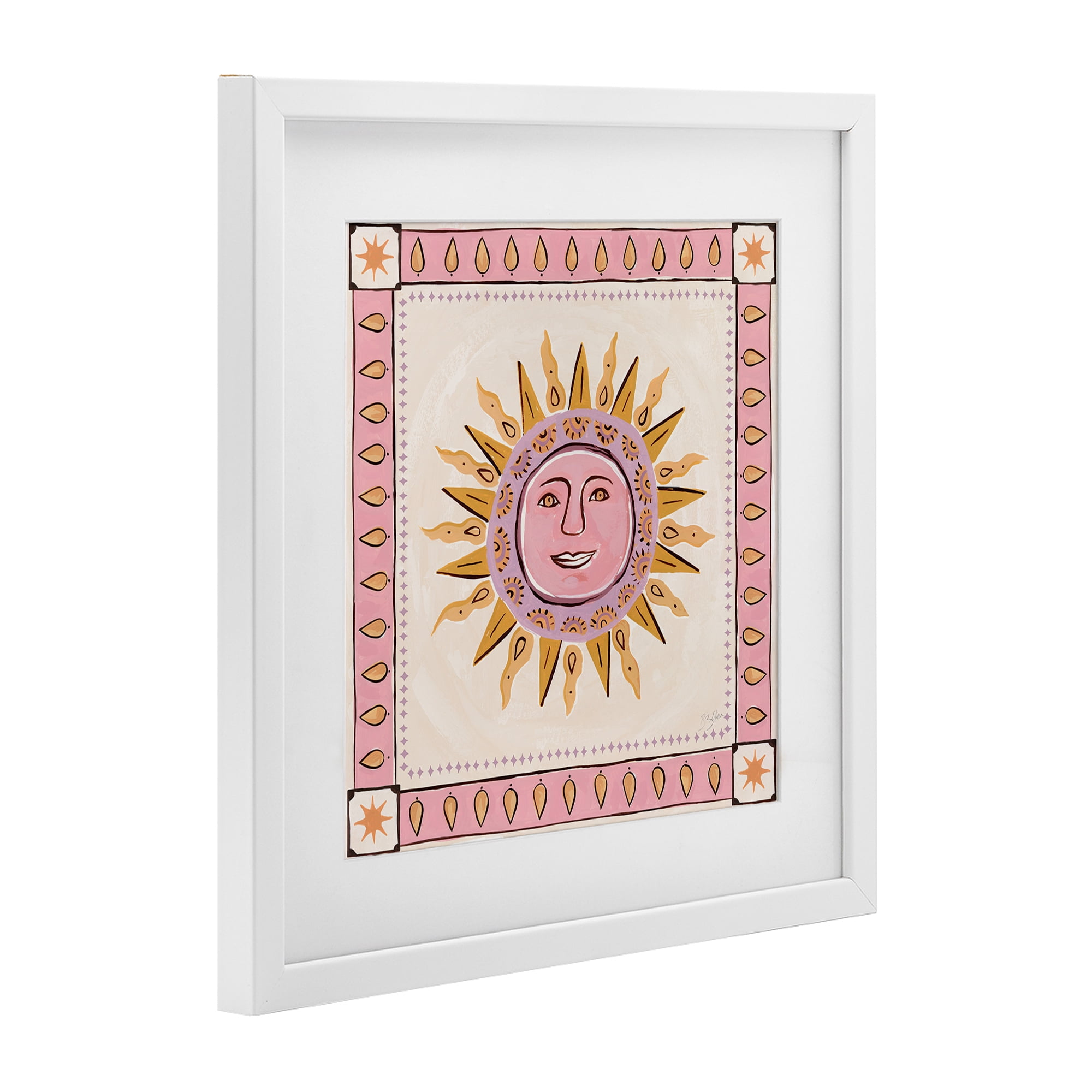 Stupell Industries Smiling Sun with Pink Border White Framed Print Under Glass, design by Two If By Sea Studios