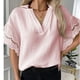 thumbnail image 2 of Camiseta pura respirable de las mujeres del cordón del color de la manga corta del poliéster superior con cuello en V para las compras de la oficina, 2 of 6