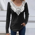thumbnail image 2 of CLESALE Women'S Solid Color Pullover Lace V-Neck Long Sleeve T-Shirt Top(Black,XL), 2 of 6