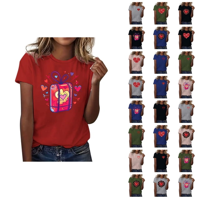 T-shirt Femme Saint-Valentin 2026 Manches Courtes Col Rond Graphique Cœur d'Amour