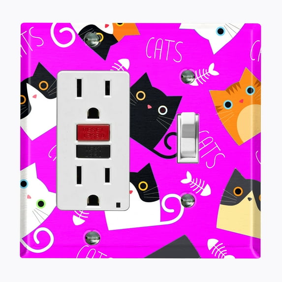 Metal Light Switch Plate Outlet Cover (Cat Fishbone Lite Pink - Single Rocker Single Toggle)