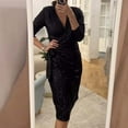 thumbnail image 2 of Lovskoo Women's 2024 Sequin Dress Long Sleeve Midi Dress V Neck Sparkly Glitter Wrap Dress with Belt Black, 2 of 9