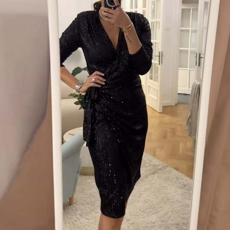 slim fit dress slacks Sparkle Plum Glitter Wrap Bodycon Midi Dress– Vaararo main image 1