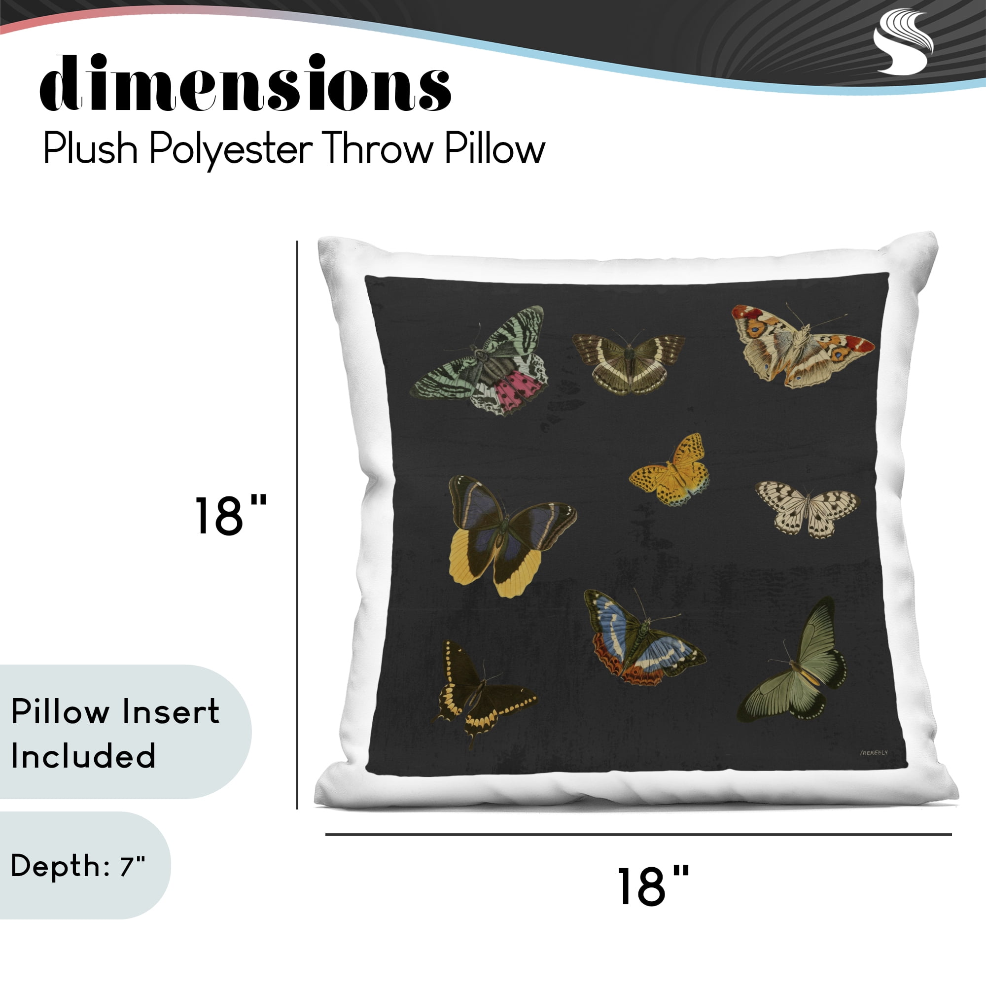 Stupell Industries Vintage Butterflies on Black Decorative Printed Throw Pillow, design by Dan Meneely