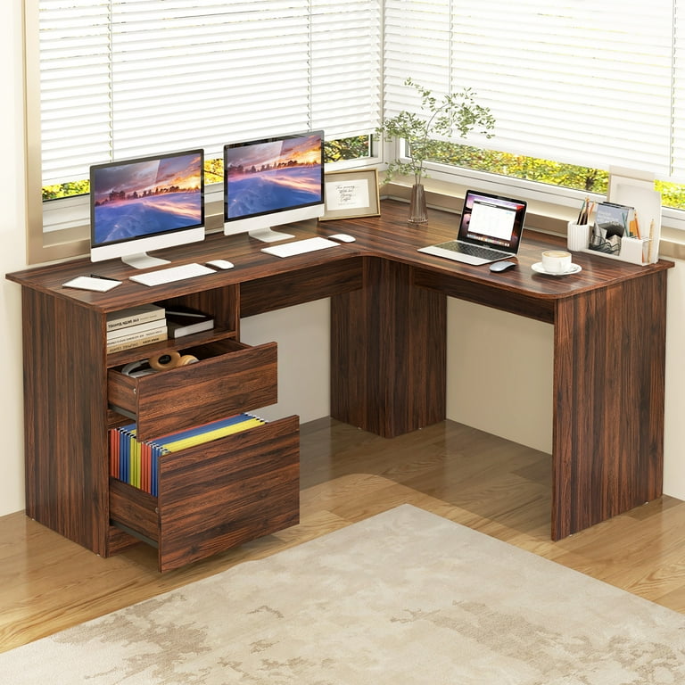 Gymax 59'' Corner Computer Desk L-Shaped Desk w/ Letter Size File