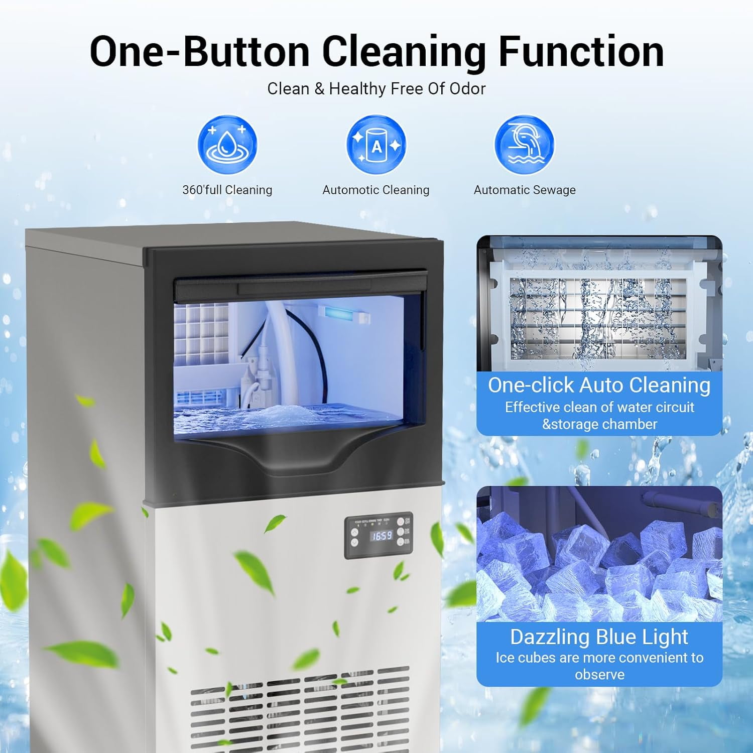Commercial Under Counter Ice Maker, 100 Lbs/24H Ice Machine with 33 Lbs Storage Bin, Makes 45 Ice Cubes in 8-12 Mins, Adjustable Ice Thickness for Bar, Coffee Shop Commercial Use