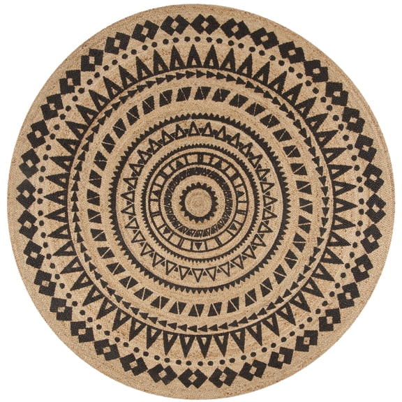 SAFAVIEH Natural Fiber Zoolander Geometric Area Rug, Black/Natural, 9' x 9' Round