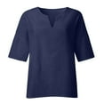 thumbnail image 3 of Womens Summer Tops, Loose Blouses Casual Solid V Neck Short Sleeve Button Down Linen Shirt Lightweight Tops Women Black Crop Top Graphic Tees For Tank Tops Work Tops Bra (M, Navy) ZMTing, 3 of 5