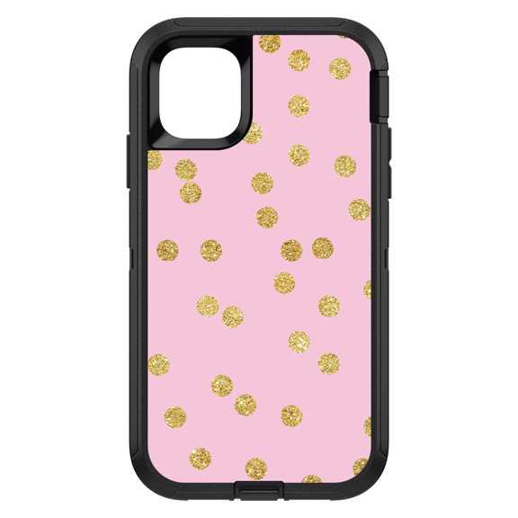 DistinctInk Custom SKIN / DECAL compatible with OtterBox Defender for iPhone 11 Pro MAX (6.5" Screen) - Pink & Gold Print - Polka Dots Pattern