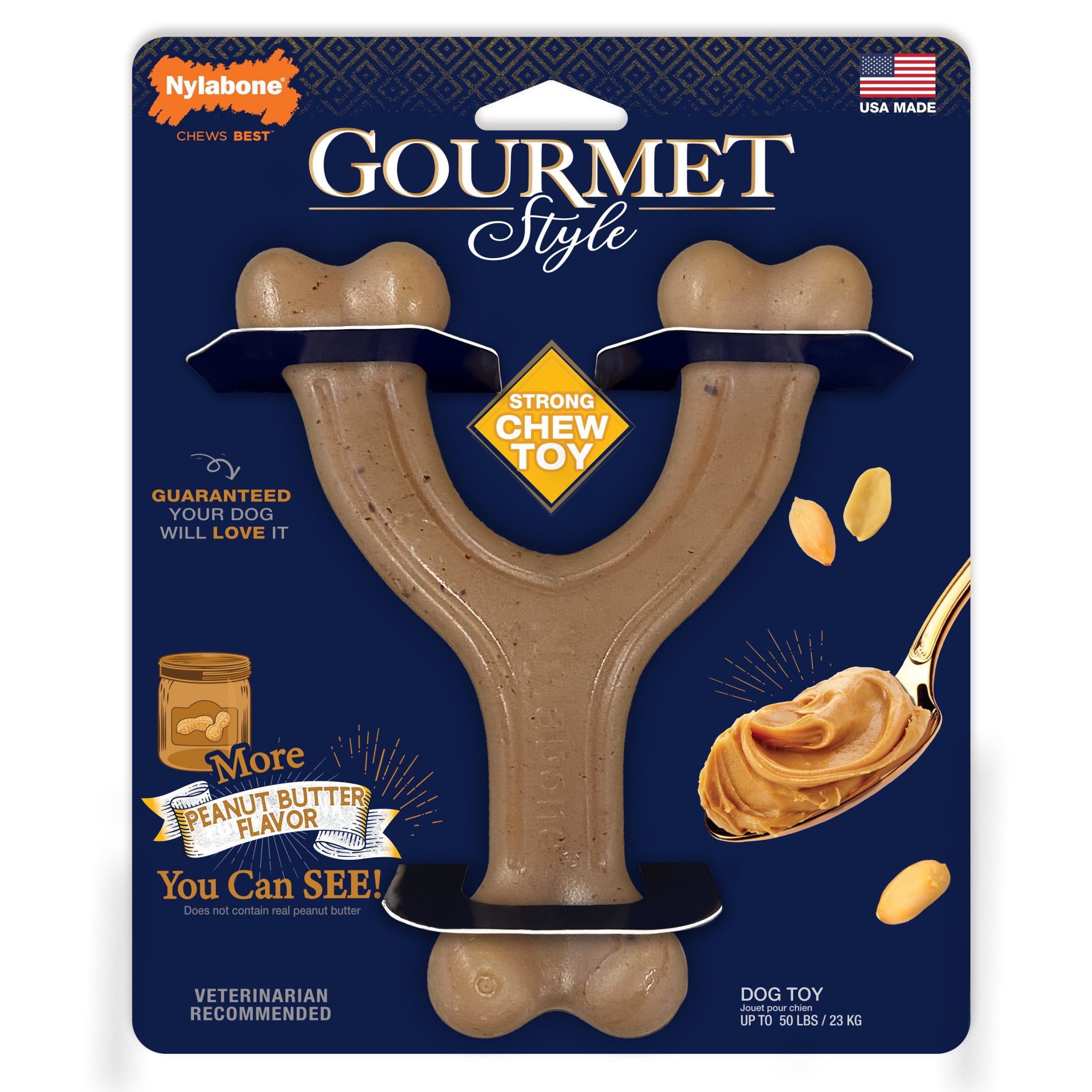 (4 pack) Nylabone Strong Chew Gourmet Style Wishbone Dog Toy, Dog Chew Toy, Peanut Butter Flavor, Large, 1 Count