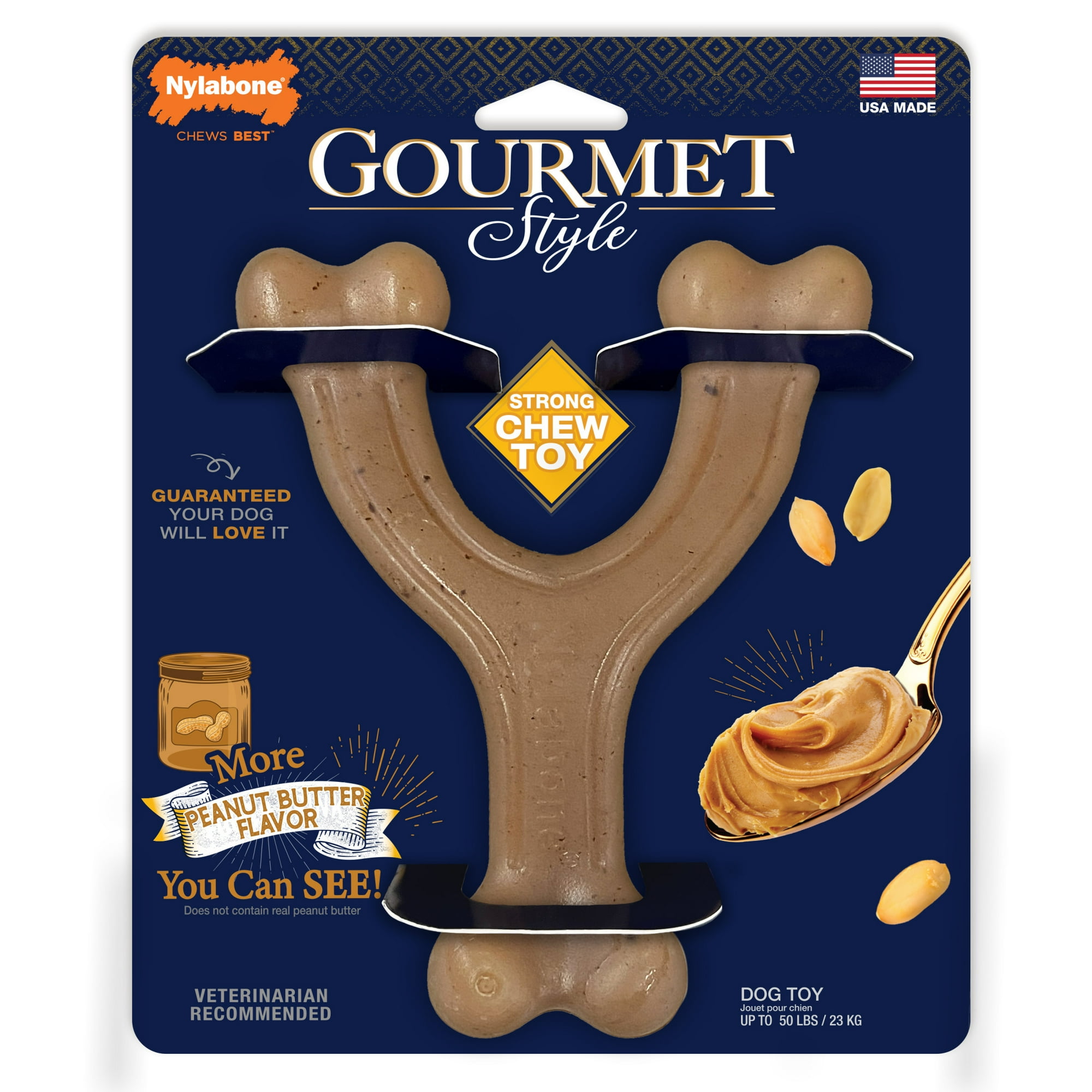 Nylabone Strong Chew Gourmet Style Wishbone Dog Toy, Dog Chew Toy, Peanut Butter Flavor, Large, 1 Count