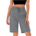 thumbnail image 4 of Women Drawstring Bermuda Shorts Dressy Casual High Waist Pleated Loose Comfortable Summer Daily Work Short Pants Gray XL, 4 of 7