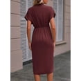 thumbnail image 4 of EASYBRAUS Women V Neck Sleeveless A Line Midi Dress Solid Color Spring Summer 2024 Elegant Casual S-XL, 4 of 5