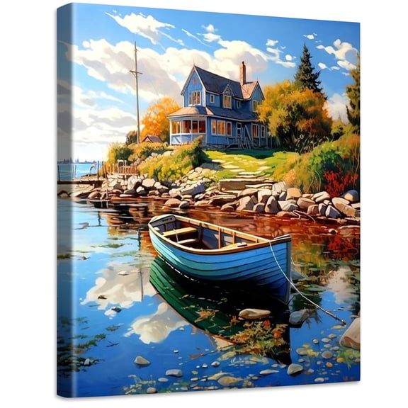 JYLMOOD Paint by Numbers for Adults Kits, DIY Easy Painting by Numbers for Gift Home Wall Decoration 16x20in without Frame - House Boats