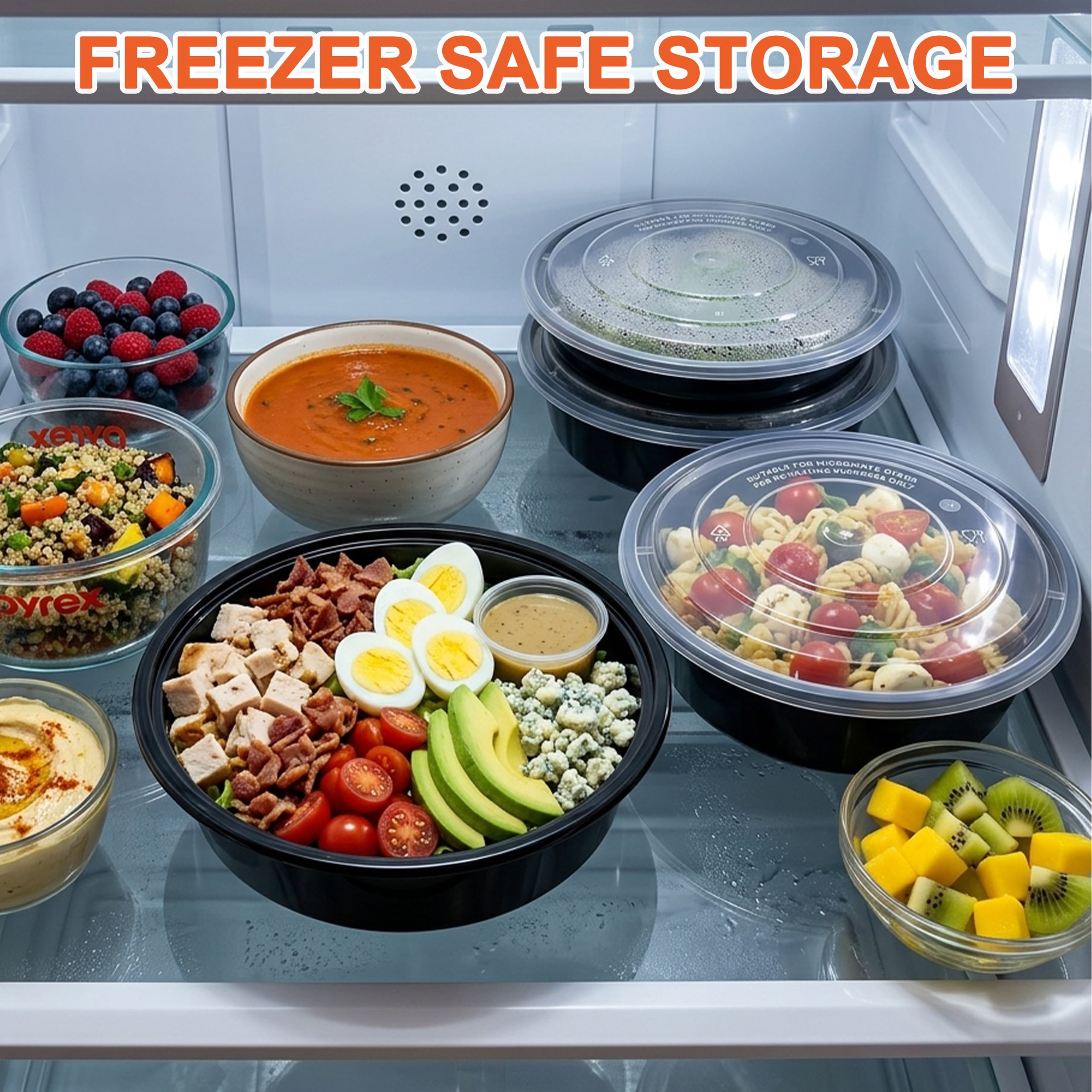 GARITIN 15 Pack Meal Prep Containers 40 Oz, Round Plastic Food Storage Bowls with Lids, BPA‑Free Microwave & Freezer Safe