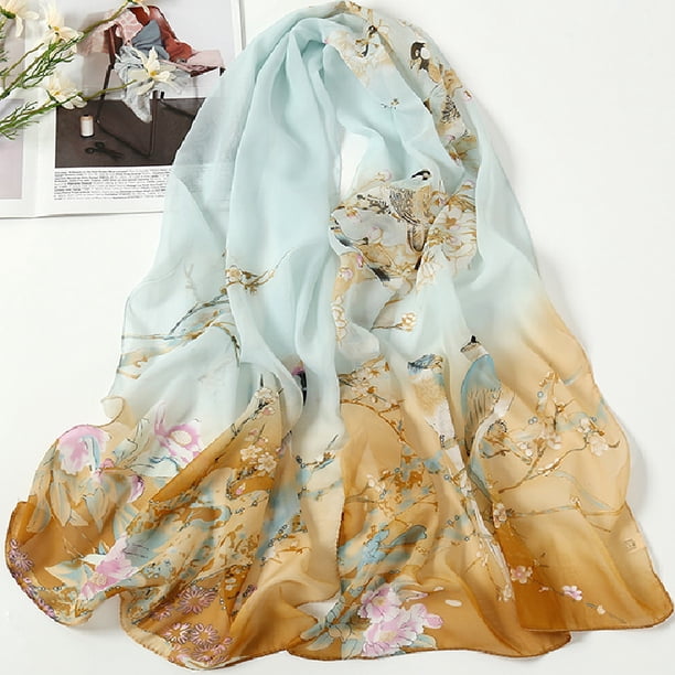 Xiao Hua Elegante bufanda cuadrada personalizada, nueva bufanda de gasa, moda de primavera, bufanda fina con estampado, chal protector solar decorativo, 1 pieza (marrón claro)