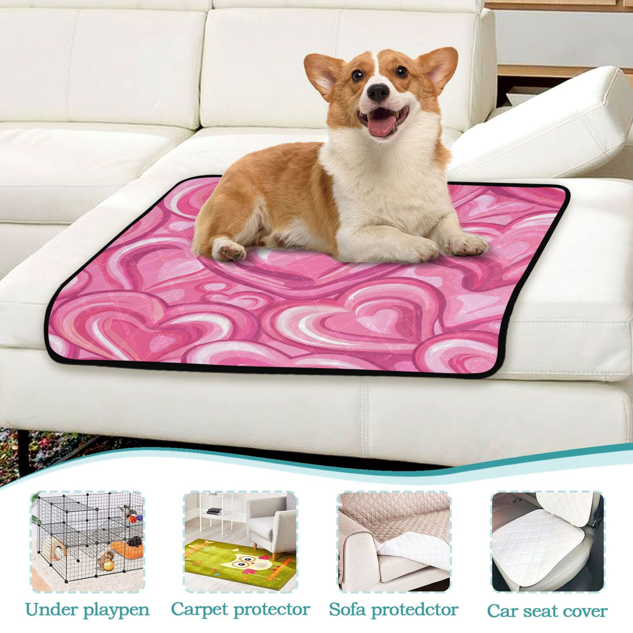 Washable Pet Pee Pads with Super Absorbent Reusable Training Pads for Dogs & Cats Pattern with Pink Hearts