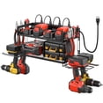 thumbnail image 1 of CCCEI Garage Tools Storage with Charging Station. Power Tool Battery Organizer Utility Shelf with Power Strip. 4 Drills Holder Wall Mount Rack, Black., 1 of 7