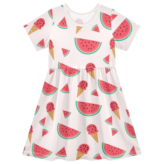 joogoo Watermelon Ice Cream Girls' Short Sleeve Dress Kids Dresses 5-6T