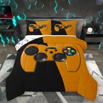 Homewish Gamepad Gaming Full Size Comforter Sets,Modern Video Game Bedding Comforter Set,Orange Black Bedding Sets For Kids,Luxury Bedroom Decor Reversible,3pcs