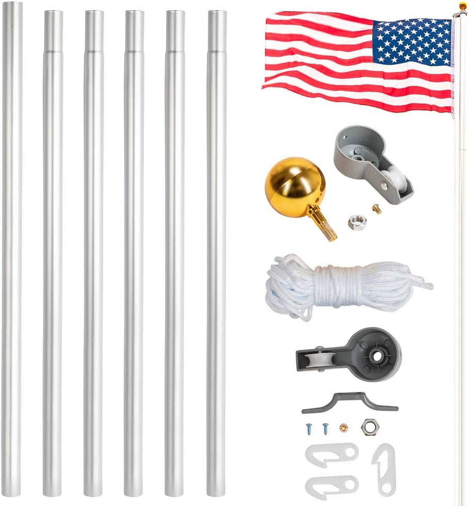 QXDRAGON 25FT Sectional Flag Pole Kit, Heavy Duty Aluminum Outdoor In-Ground Flagpole, Gold Ball Top, With 2Pcs 3x5 USA Flag for Residential Commercial Outdoor Garden