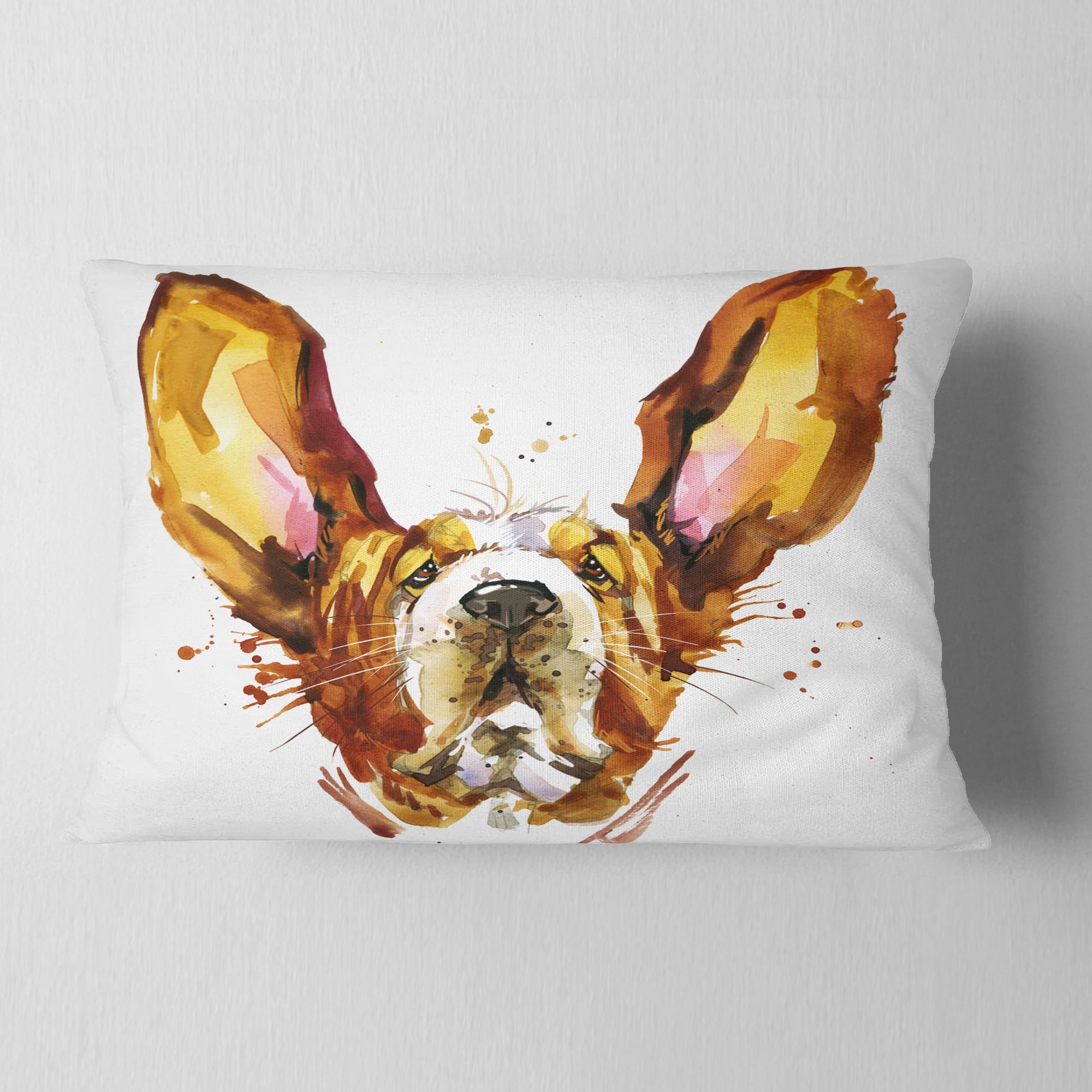 Designart Funny Brown Dog Basset - Animal Throw Pillow - 12x20