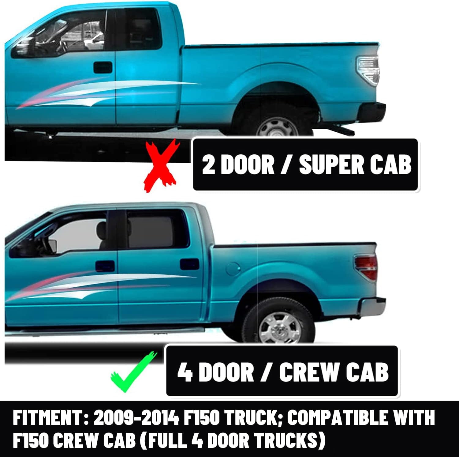 Kojem Cab Corners Pair Fit for 2009-2014 Ford F150 Crew Cab 2010 2011 2012 2013 Pickup Truck 2Pcs Rust Repair