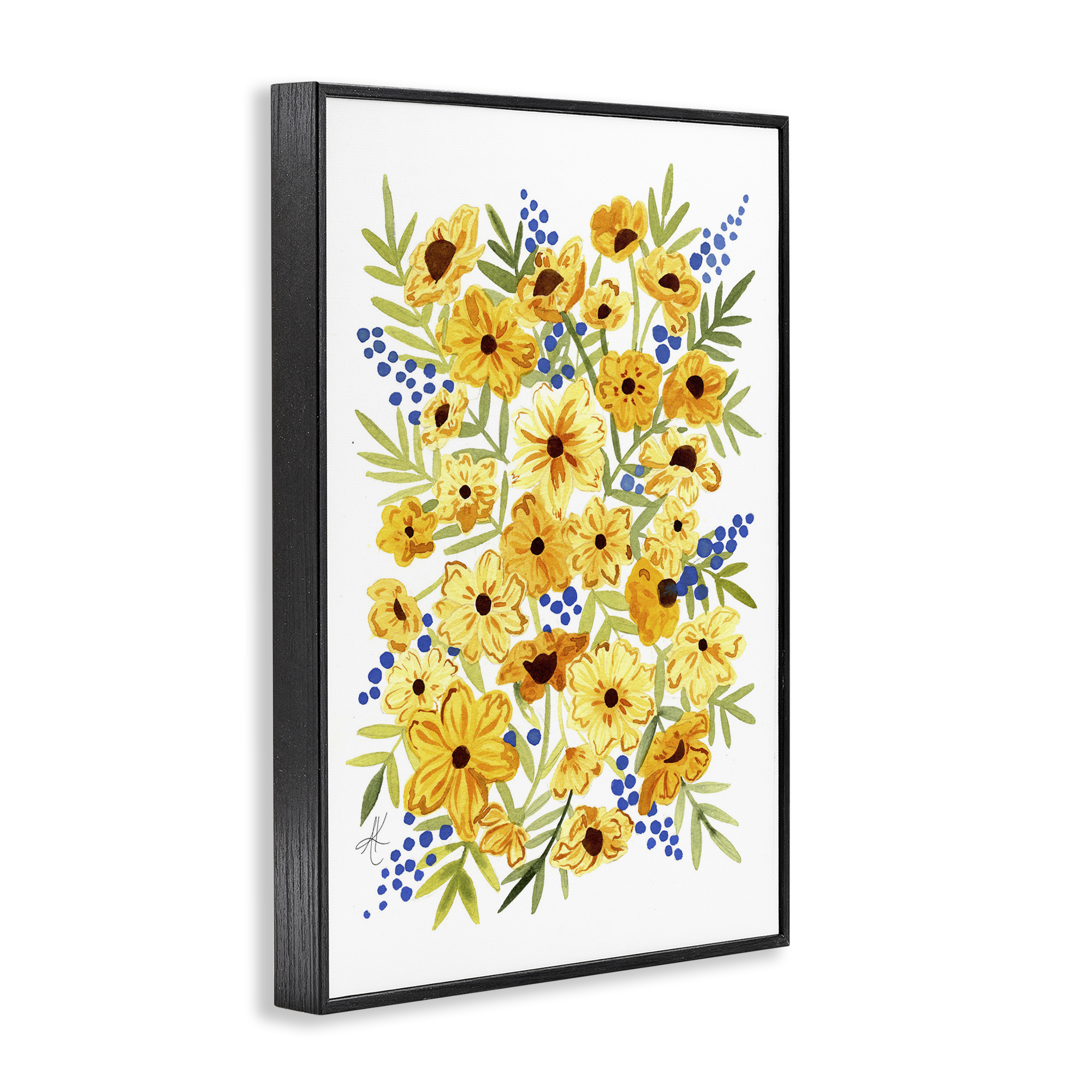 Stupell Industries Yellow Cosmos & Berries Botanical & Floral Painting Black Framed Art Print Wall Art, 20 x 30