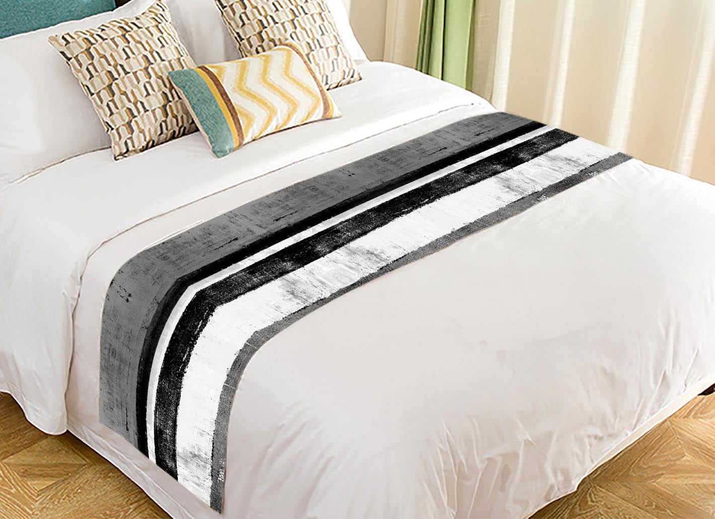 PKQWTM Black And White Abstract Art Painting Bed Runner Bedroom Bedding
