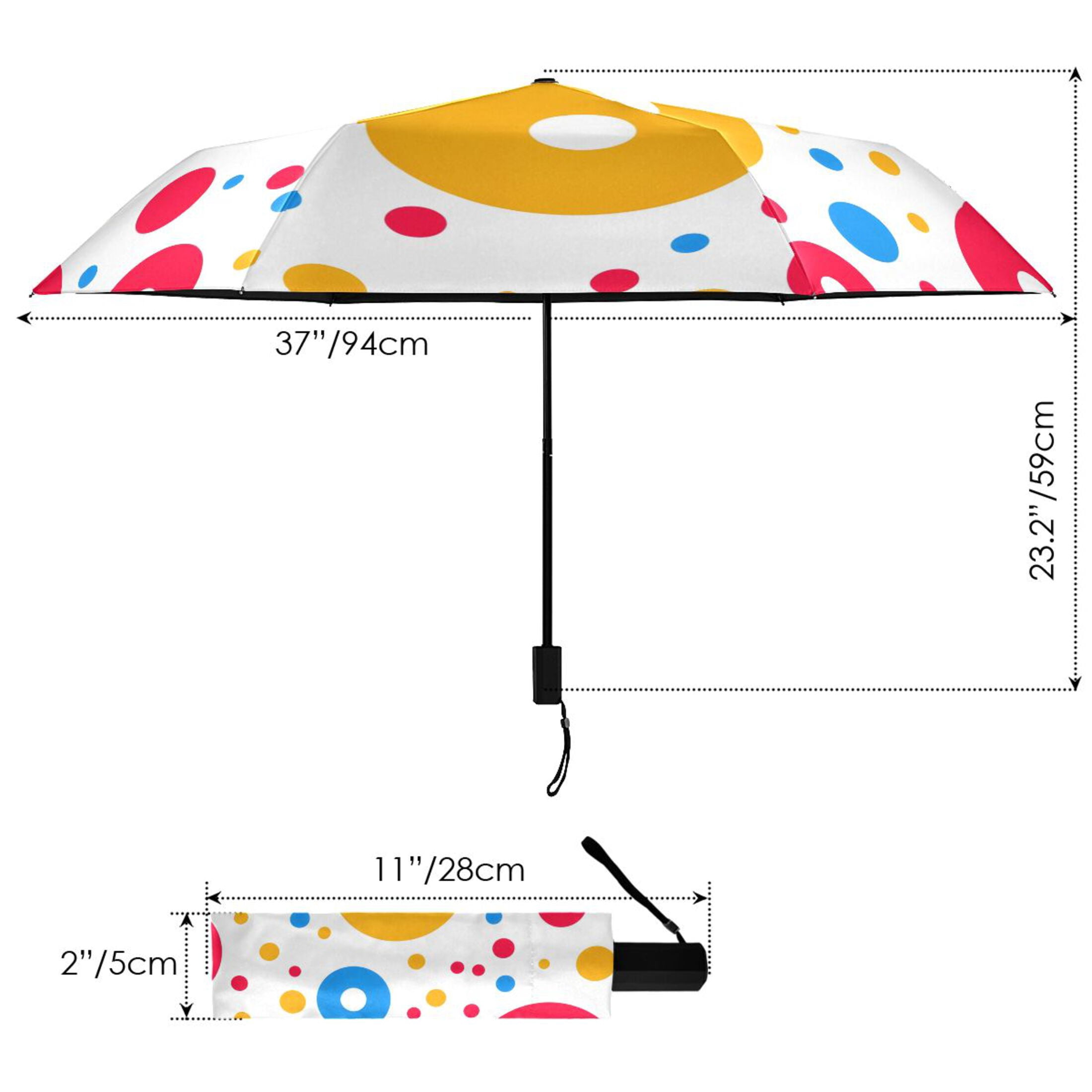 ALAZA Circle Polka Dots UPF 50+ Compact Folding Umbrella for Rain Travel Umbrella Packable