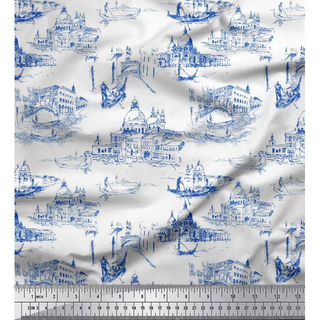 Soimoi Cotton Voile Fabric Yacht & Architecture Structure Architectural Print Sewing Fabric Yard 56 Inch Wide