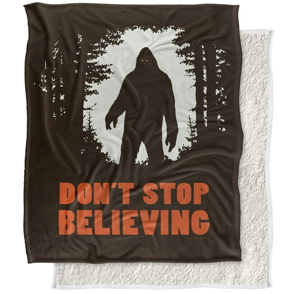 bCreative - Ephemera Blanket, 50'x60' Bigfoot Don't Stop Believing Silky Touch Sherpa Back Super Soft Throw Blanket