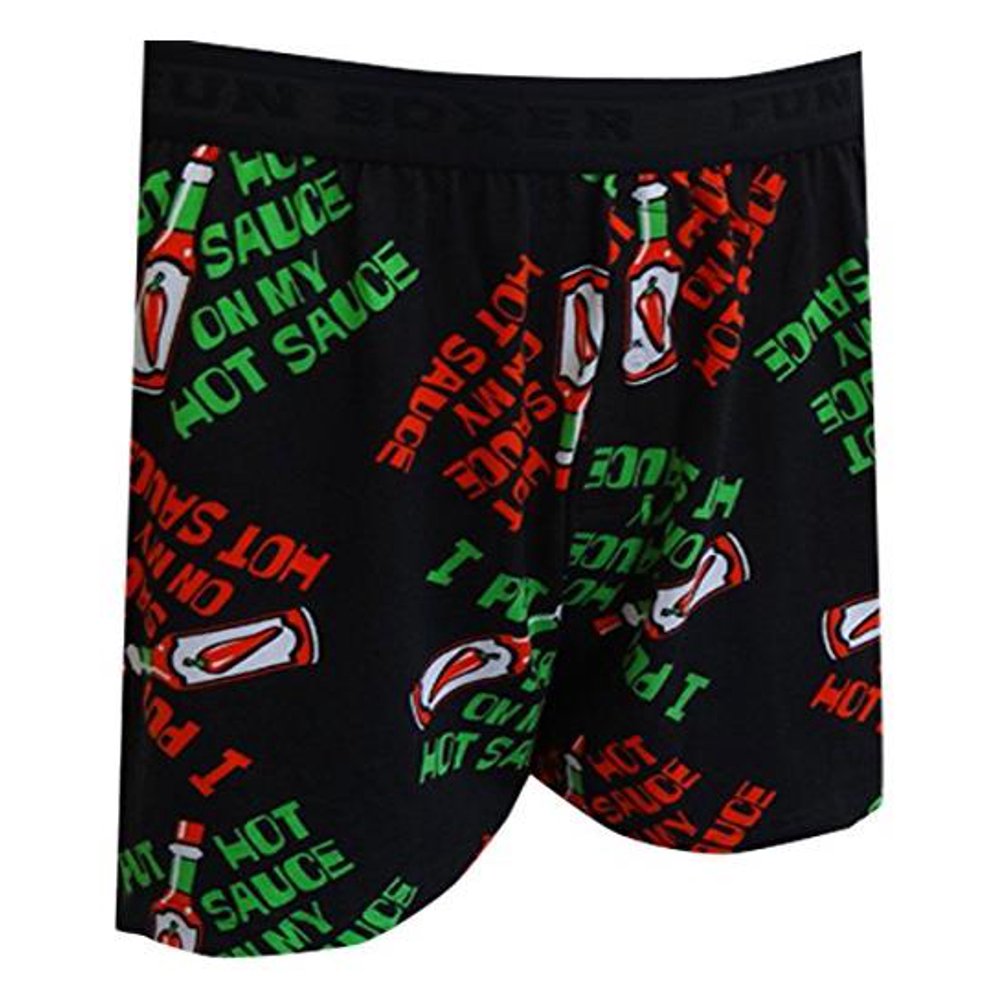 Funny Mens Boxer Shorts Novelty Cotton Pajama Briefs, Hot Sauce, Size